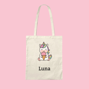 Totebag met foto/multicolor ontwerp + naam of korte tekst