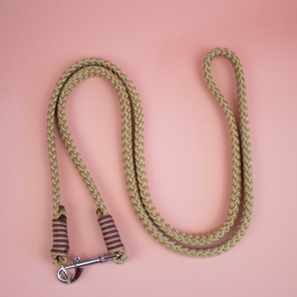 2-in-1 halstertouw en neckrope met ring en clipsluiting, beige met bordeaux detail